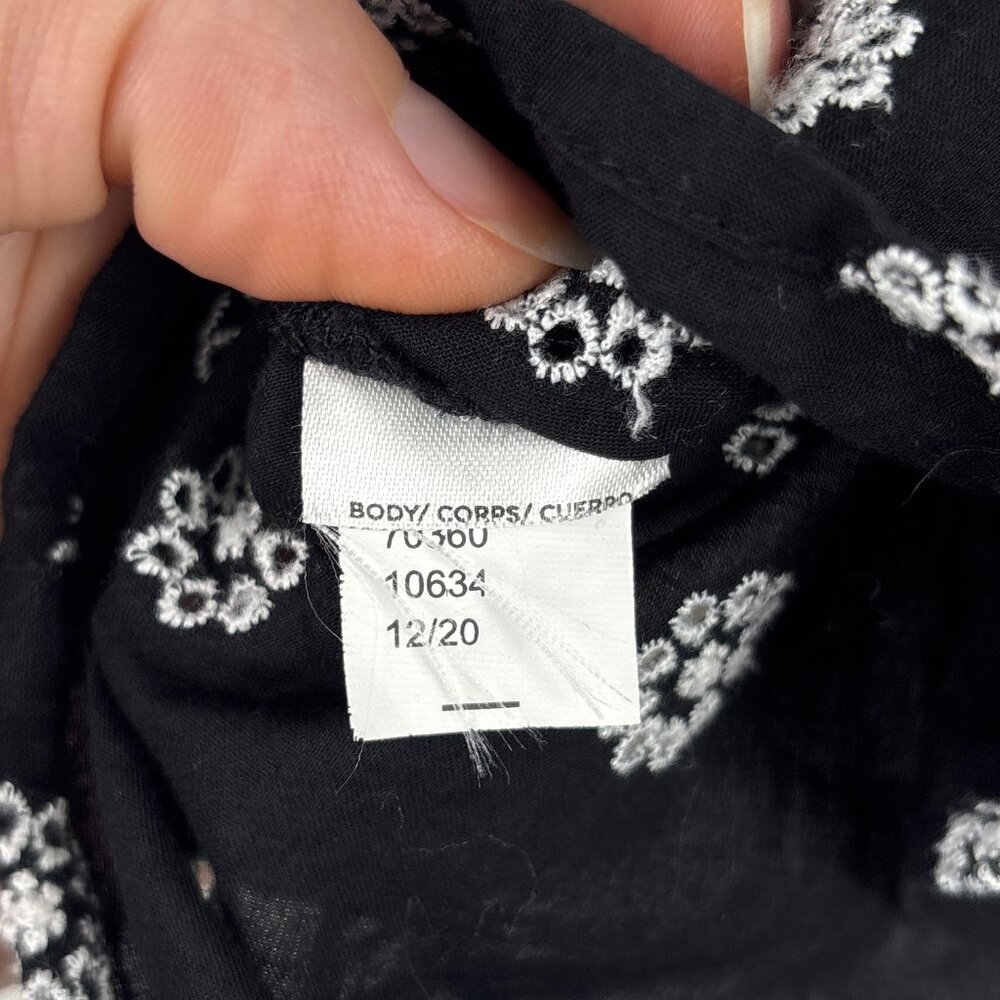 LOFT Black Embroidered Puff Sleeve Top Women's Size Large Boho Cottagecore - Picture 11 of 15